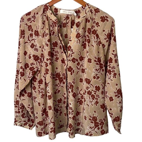 Bishop + Young Floral Button Front Long Sleeve Eva Blouse Split V-Neck Oversized - Picture 2 of 16